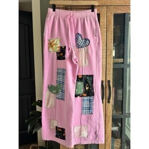 Reworked Victorias Secret PINK Patchwork Wide Leg Sweatpants Pink Womens M